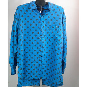 Reputation 100% Silk Blue Black Checkered XL Shirt Long sleeve button down Y2K